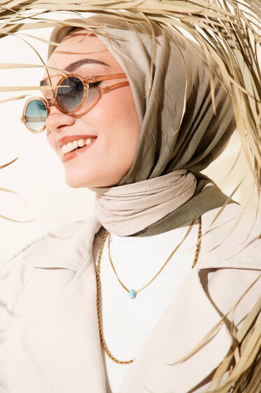  Şeritli Bambu Kraş Eşarp Haki - Başörtüsü