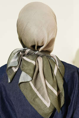  Şeritli Bambu Kraş Eşarp Haki - Başörtüsü