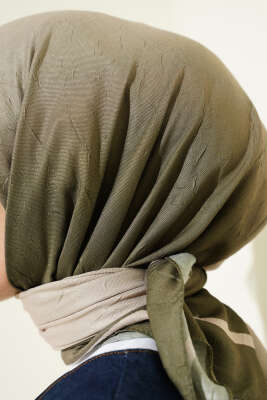  Şeritli Bambu Kraş Eşarp Haki - Başörtüsü