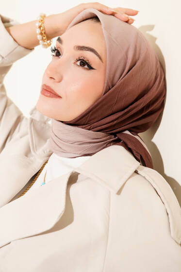  Şeritli Bambu Kraş Eşarp Kahve - Başörtüsü