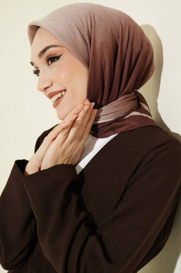  Şeritli Bambu Kraş Eşarp Kahve - Başörtüsü