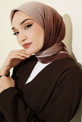  Şeritli Bambu Kraş Eşarp Kahve - Başörtüsü