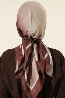  Şeritli Bambu Kraş Eşarp Kahve - Başörtüsü