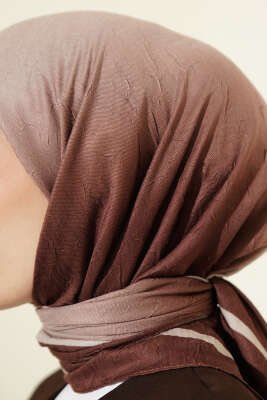  Şeritli Bambu Kraş Eşarp Kahve - Başörtüsü