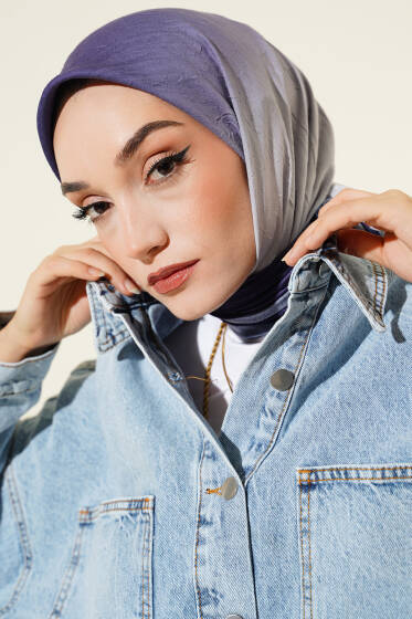  Şeritli Bambu Kraş Eşarp Koyu Lila - Başörtüsü