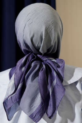  Şeritli Bambu Kraş Eşarp Lila - Başörtüsü