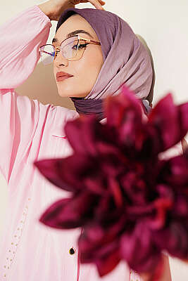 Şeritli Bambu Kraş Eşarp Magenta - Başörtüsü