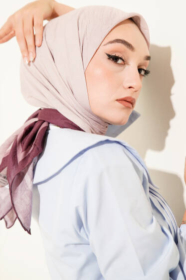  Şeritli Bambu Kraş Eşarp Mürdüm - Başörtüsü