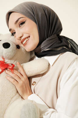  Şeritli Bambu Kraş Eşarp Siyah - Başörtüsü