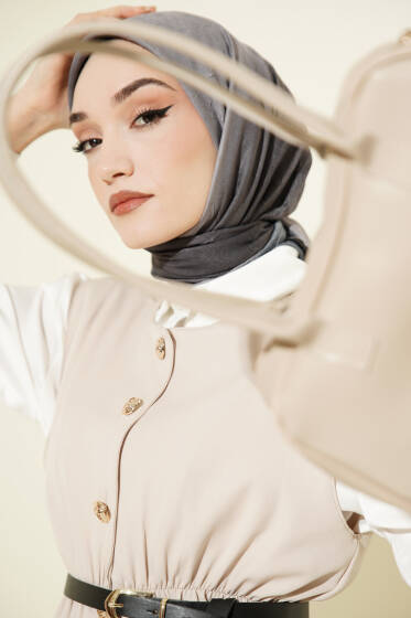 Şeritli Bambu Kraş Eşarp Siyah Füme - Başörtüsü