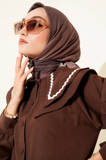  Şeritli Bambu Kraş Eşarp Sütlü Kahve - Başörtüsü