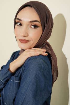  Şeritli Bambu Kraş Eşarp Sütlü Kahve - Başörtüsü