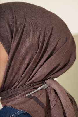  Şeritli Bambu Kraş Eşarp Sütlü Kahve - Başörtüsü