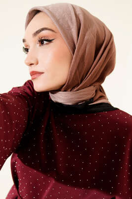 Şeritli Bambu Kraş Eşarp Toprak - Başörtüsü