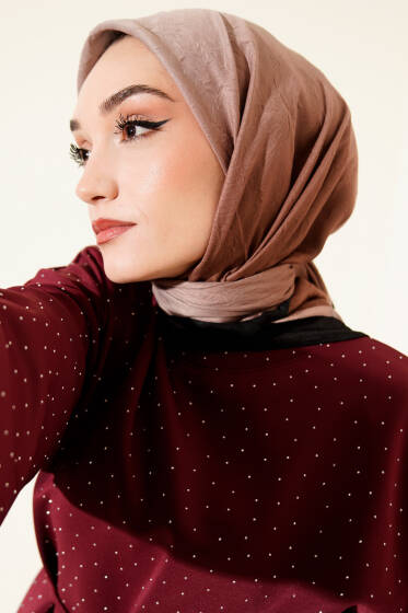 Şeritli Bambu Kraş Eşarp Toprak - Başörtüsü