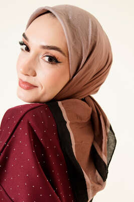 Şeritli Bambu Kraş Eşarp Toprak - Başörtüsü