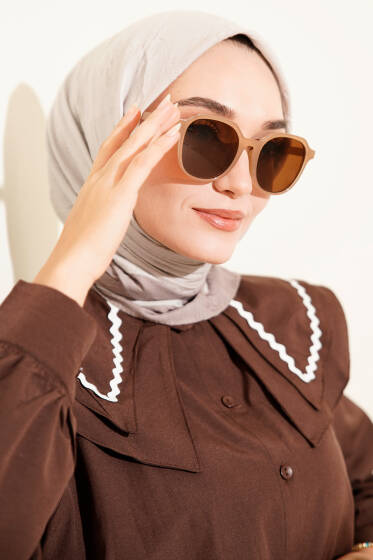 Şeritli Bambu Kraş Eşarp Vizon - Başörtüsü