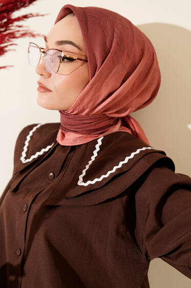 Şeritli Bambu Kraş Eşarp Yavru Ağzı - Başörtüsü