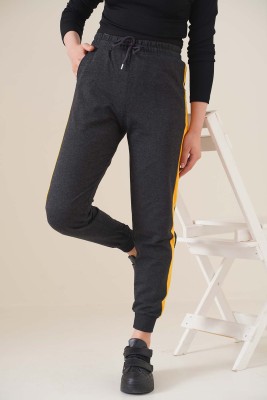 Şeritli Bileği Ribanalı Unisex Jogger Antrasit Sarı 