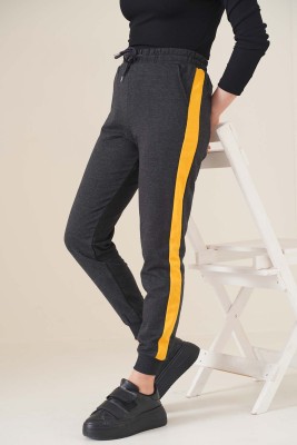 Şeritli Bileği Ribanalı Unisex Jogger Antrasit Sarı - Pantolon