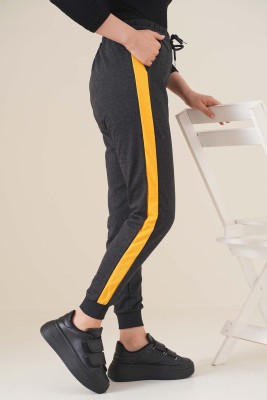 Şeritli Bileği Ribanalı Unisex Jogger Antrasit Sarı - Pantolon