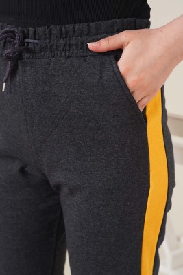 Şeritli Bileği Ribanalı Unisex Jogger Antrasit Sarı - Pantolon