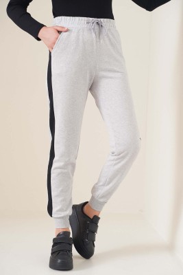 Şeritli Bileği Ribanalı Unisex Jogger Gri 