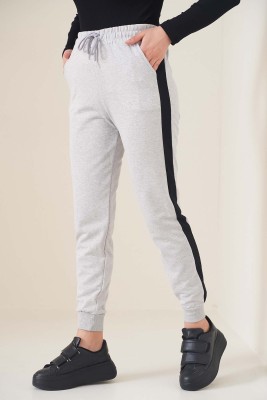 Şeritli Bileği Ribanalı Unisex Jogger Gri - Pantolon
