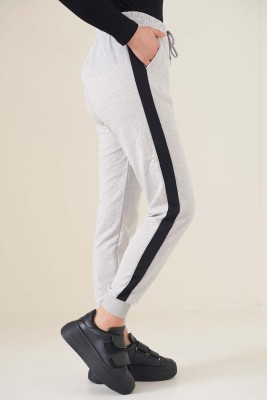 Şeritli Bileği Ribanalı Unisex Jogger Gri - Pantolon