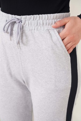 Şeritli Bileği Ribanalı Unisex Jogger Gri - Pantolon