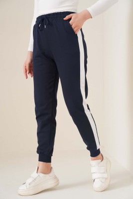 Şeritli Bileği Ribanalı Unisex Jogger Lacivert - Pantolon