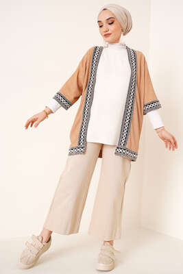 Şeritli Gofre Kimono Camel - Kimono