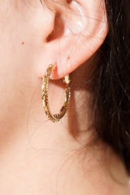 Şeritli Halka Küpe Gold - Küpe