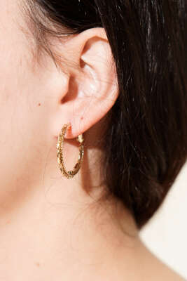 Şeritli Halka Küpe Gold - DEMİR BİJUTERİ