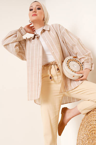 Şeritli Salaş Gömlek Taş - Gömlek