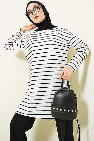 Şeritli Tunik Beyaz - Tunik