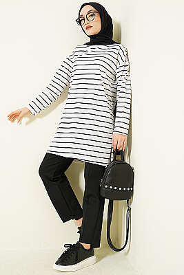 Şeritli Tunik Beyaz - Tunik