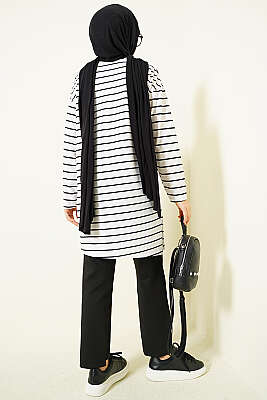 Şeritli Tunik Beyaz - Tunik