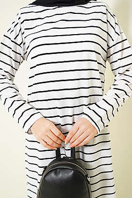 Şeritli Tunik Beyaz - Tunik