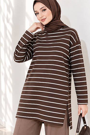 Şeritli Tunik Kahve - 100-300 TL Ürünler