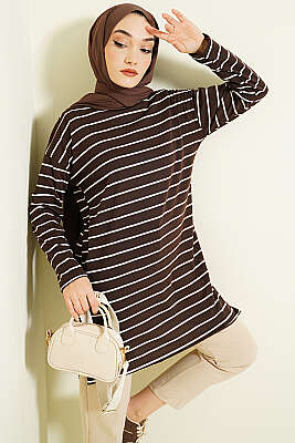 Şeritli Tunik Kahve 