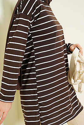 Şeritli Tunik Kahve - Tunik