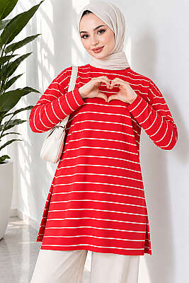 Şeritli Tunik Kırmızı - 100-300 TL Ürünler
