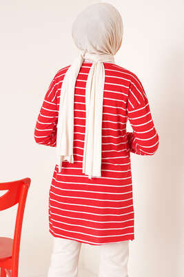 Şeritli Tunik Kırmızı - Yılın Fırsatı