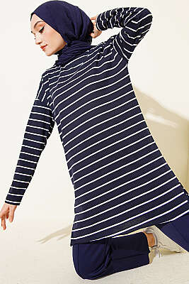 Şeritli Tunik Lacivert 