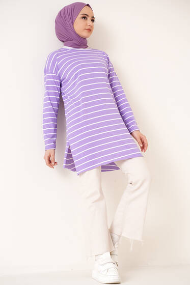 Şeritli Tunik Lila - Tunik