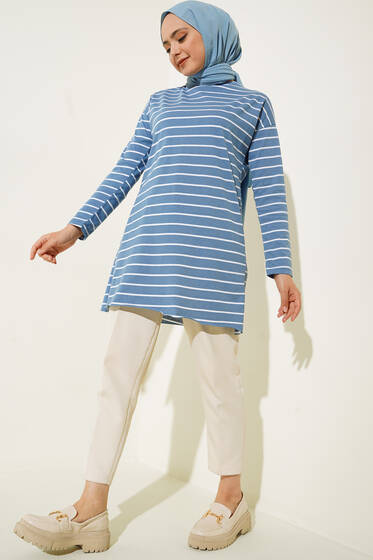 Şeritli Tunik Mavi - Tunik