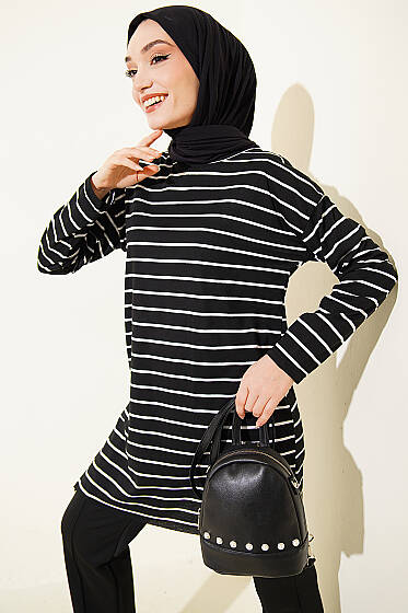 Şeritli Tunik Siyah - Tunik