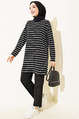 Şeritli Tunik Siyah - Tunik