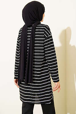 Şeritli Tunik Siyah - Tunik